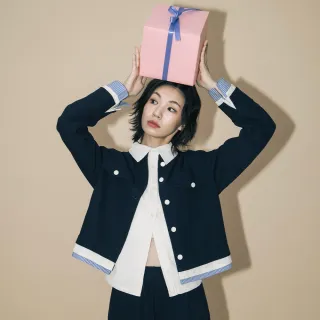 【gozo】A｜異材質拼接圓領開襟外套(兩色)