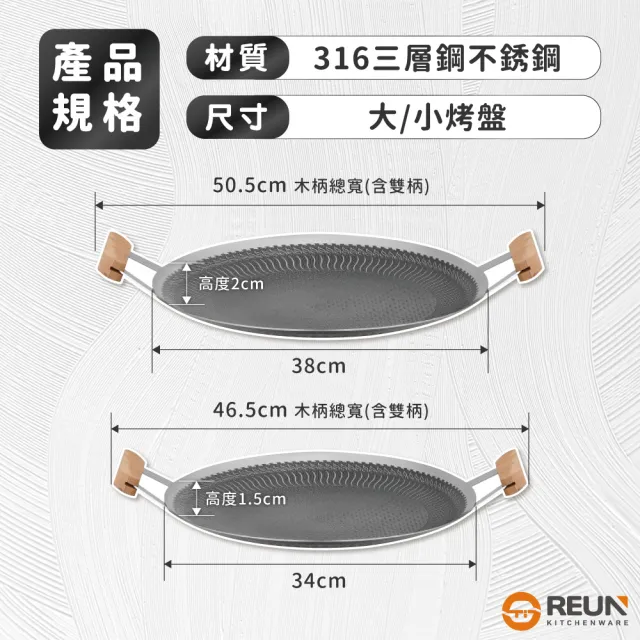 【REUN】REUN蜂巢韓式烤盤34公分(316不銹鋼製作.立體紋路.少油少煙)