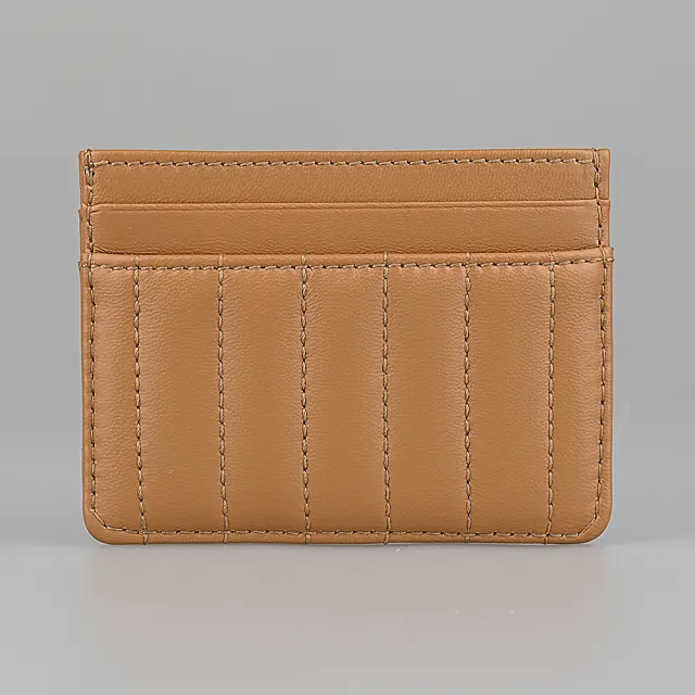 【BURBERRY 巴寶莉】BURBERRY Lola TB亮金色LOGO縫線小羊皮拼小牛皮4卡名片卡夾(棕)