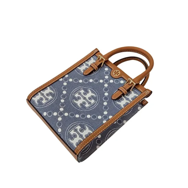 【TORY BURCH】TB T Monogram 專櫃款 丹寧藍/海軍藍斜挎兩用迷你托特包(贈原廠防塵袋紙袋送禮)