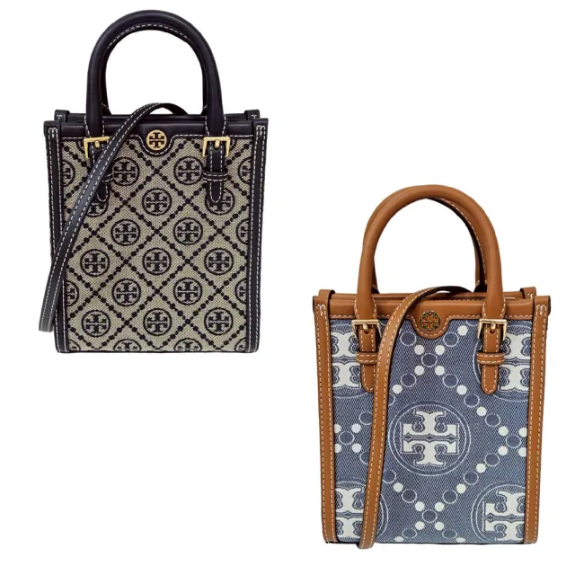 【TORY BURCH】TB T Monogram 專櫃款 丹寧藍/海軍藍斜挎兩用迷你托特包(贈原廠防塵袋紙袋送禮)