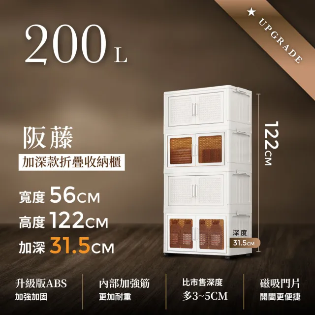 【ONE HOUSE】56寬 200L 阪藤加深款折疊收納櫃/收納箱-四層(衣櫃 置物櫃 收納架 四層櫃 摺疊收納 雙開門)