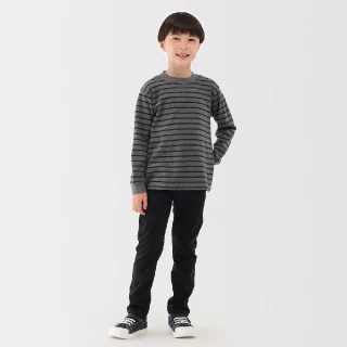 【MUJI 無印良品】兒童雙面起毛圓領長袖T恤(柔白/黑色/墨灰橫紋/黑橫紋/淺綠橫紋/深藍橫紋/米黃橫紋)
