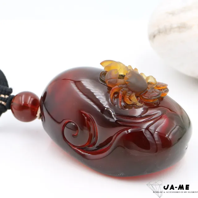 【JA-ME】天然琥珀頂級酒紅無優化血珀八方來財吊墜47.5克