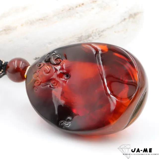 【JA-ME】天然琥珀頂級酒紅無優化血珀八方來財吊墜47.5克