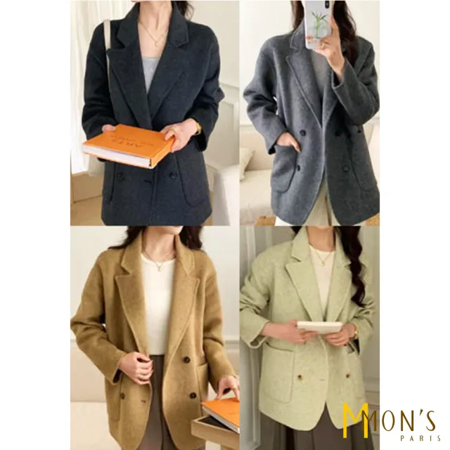 【MON’S】翻領貼口袋羊毛西裝外套(直)