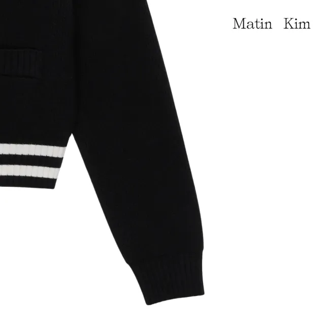 【MATIN KIM】官方旗艦 中性款MATIN KIM 條紋針織外套(黑色)