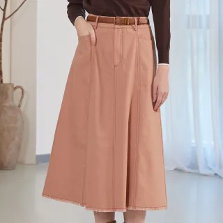 【IENA】下擺抽鬚牛仔裙(#5232014 中長裙、散裙；黑灰色/粉色)