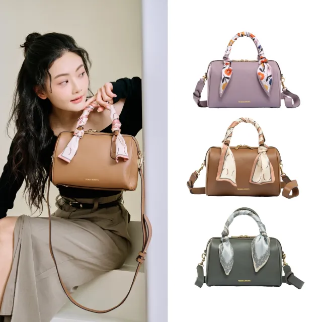 【Premium Authentic】PA．Olivia絲巾扭結兩用波士頓包-多色任選 ( 皮革 真皮 送禮 禮物 )