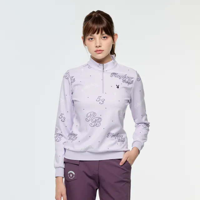 【PLAYBOY GOLF】女款字母印花蓄熱保暖立領上衣-紫(吸濕排汗/高爾夫球衫/KA25223-65)