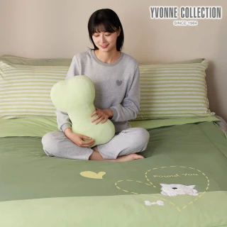 【YVONNE 以旺傢飾】100%美國棉四季被-打盹柴犬 尤加利綠(雙人 純棉 棉被 水洗)