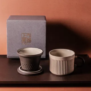 【上作美器】遠紅外線直紋泡茶杯250ml-窯變釉(附內膽蓋子三件組 辦公室泡茶杯)