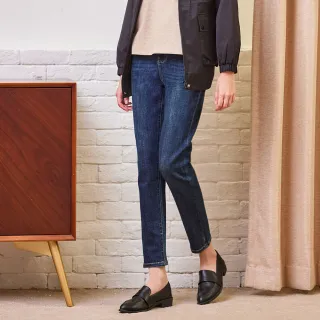 【MYVEGA 麥雪爾】MA微笑刺繡窄管九分丹寧牛仔褲-深藍(日系/丹寧/牛仔褲/女下著/窄管褲)