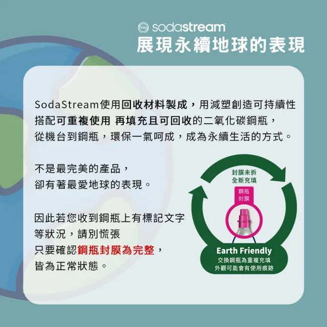 【Sodastream】CO2交換快扣鋼瓶425g-3入組(您須有3支空鋼瓶  僅適用快扣機種)
