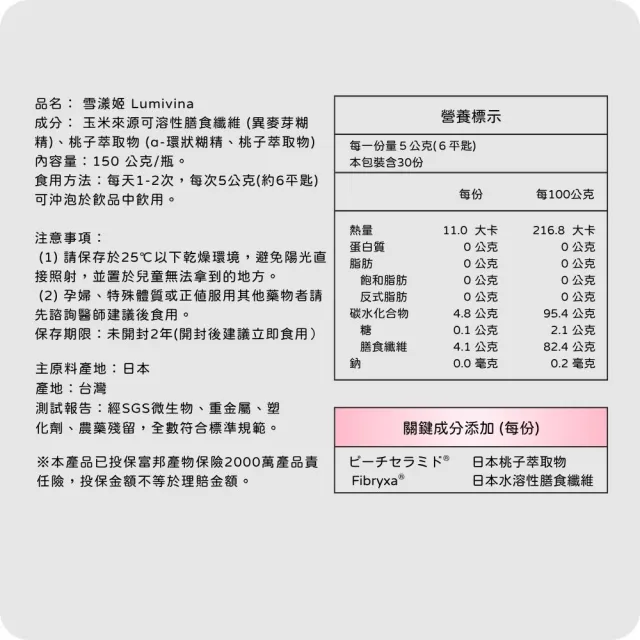 【日珂】雪漾姬 日本神經醯胺 × 膳食纖維(日本國產•桃子神經醯胺•維持肌膚保濕、幫助排便順暢)