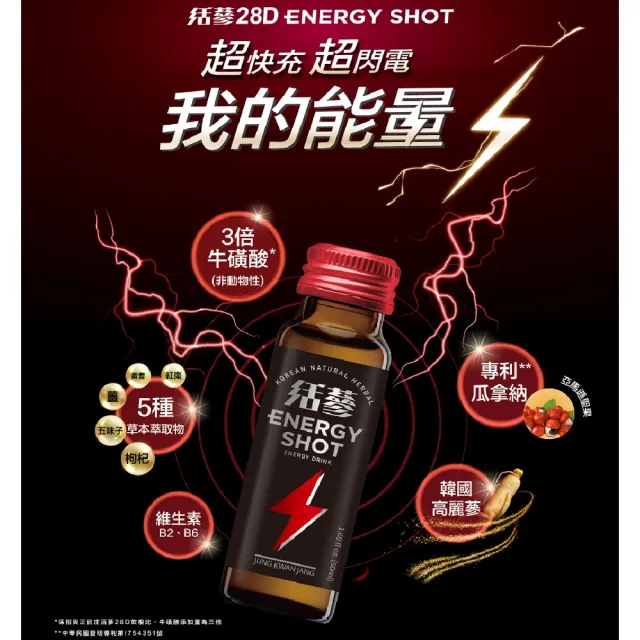 即期品【正官庄】活蔘28D ENERGY SHOT 3盒組-50mlx10瓶(3倍牛磺酸/專利瓜拿納發酵液)