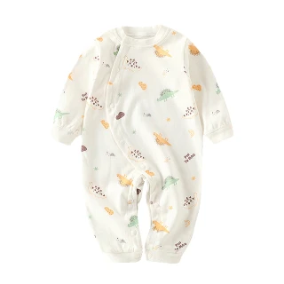 【JoyNa】純棉長袖包屁衣 前開扣連身衣(薄棉透氣 嬰兒服 寶寶睡衣)