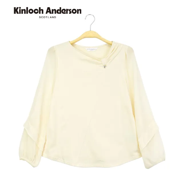 【Kinloch Anderson】氣質斜邊抓皺造型領特殊剪裁袖棉質上衣(KA1163006 淺橙/米卡其)