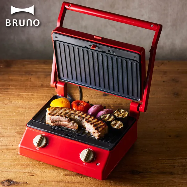 【BRUNO】日本BRUNO雙版厚燒三明治機(蘋果紅BOE084RDKE/熱壓吐司/帕里尼機)
