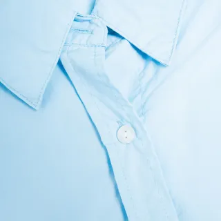 【SOMETHING】女裝 落肩短版長袖襯衫(淡藍色)