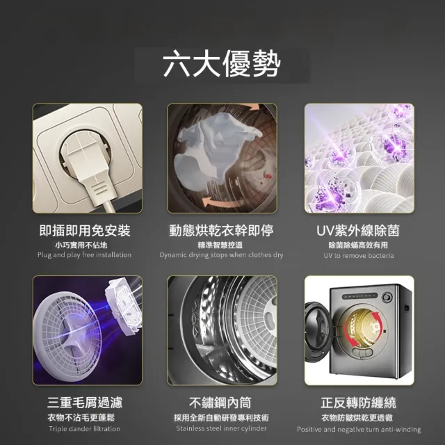 4kg灰色小型全自動滾筒烘衣機(家用宿舍抑菌/烘乾機/免安裝)