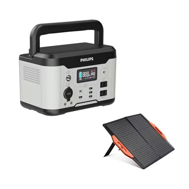 【PHILIPS 飛利浦】60W太陽能板超值組+600W DLP8093C攜帶式儲能行動電源(DLP8842C/露營//UPS不斷電)