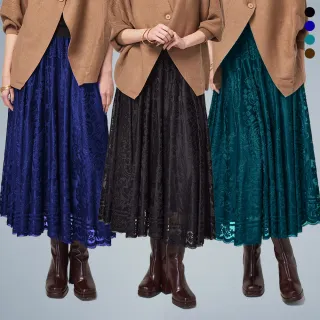 【MON’S】絲絨燒花中長裙(3色任選)