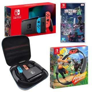 【Nintendo 任天堂】Switch藍紅加強版主機 日本公司貨+健身環大冒險+寶可夢Z-A遊戲(贈健身環豪華收納包)