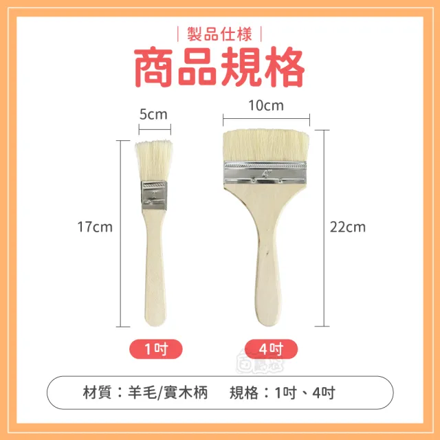 【Finger Pop 指選好物】油漆刷羊毛刷4吋3入(長柄刷 除塵刷 軟毛刷 鍵盤刷 烤肉刷 長毛刷)