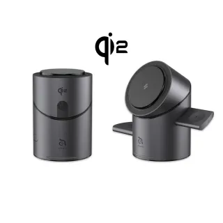 【ADAM 亞果元素】Mag Tube Qi2 圓柱體智慧型三合一旅行磁吸無線充電座 灰(無線/Magsafe)