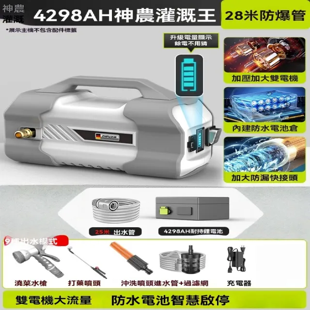 【艾嘉圖】澆菜澆水機 農用灌溉充電式抽水泵(家用澆地 戶外自動農村淋菜地 28米耐壓防爆管)