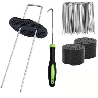 【poko】U型地釘 50+50 附拔釘器(15cm固定釘 草布釘 地樁 露營釘 帳篷釘 防草布地釘 園藝釘)