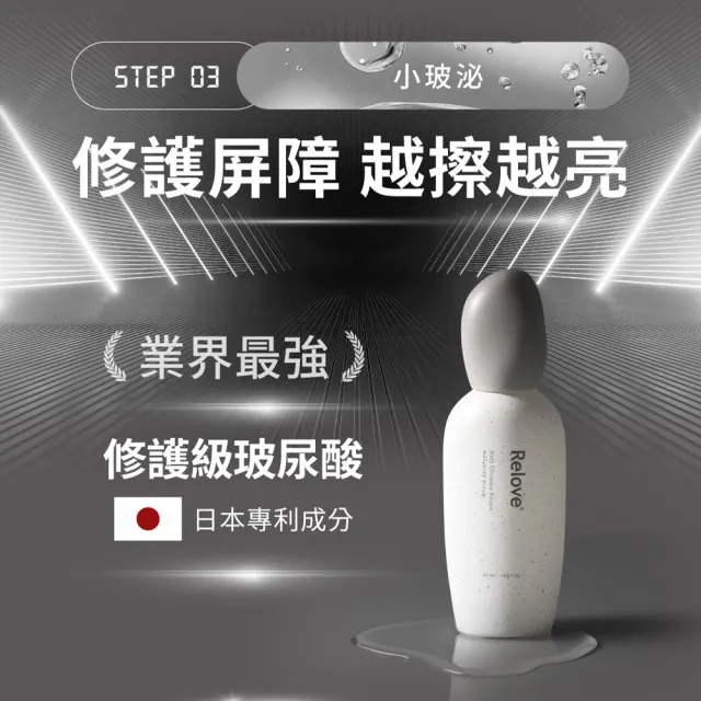 【Relove官方直營】全酵肌泌外泌體淨膚煥白緊緻4件組(潔顏露120ml+嫩皮水100ml+小玻泌50ml+玻色因乳30ml)