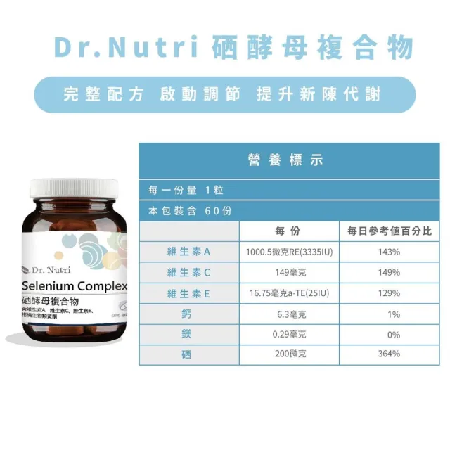 【Dr. Nutri】硒酵母複合物｜60粒｜瓶裝(加拿大百年大廠Lalmin☆萃取酵母硒｜含維生素A C E)