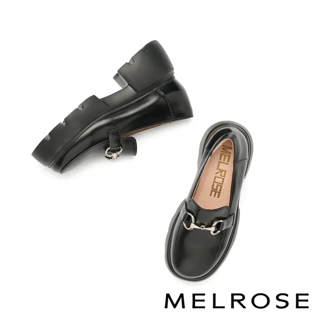【MELROSE】美樂斯 復古學院風馬銜釦樂福厚底鞋(黑)