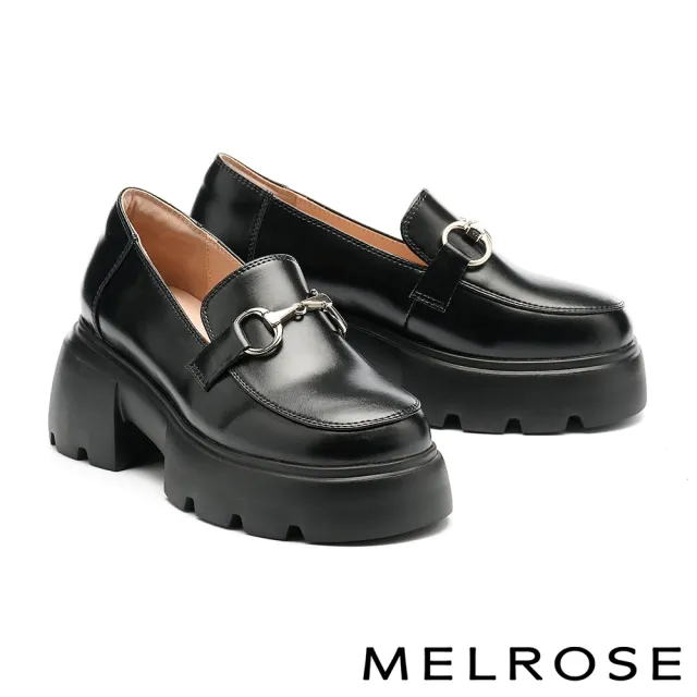 【MELROSE】美樂斯 復古學院風馬銜釦樂福厚底鞋(黑)