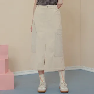 【gozo】燈芯絨拼接造型口袋開衩長裙(兩色)