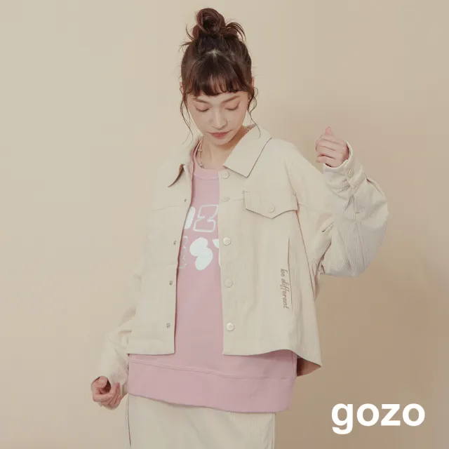 【gozo】燈芯絨口袋配色刺繡襯衫領外套(兩色)