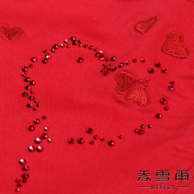 【MYVEGA 麥雪爾】純棉幸運草刺繡愛心水鑽九分褲-紅