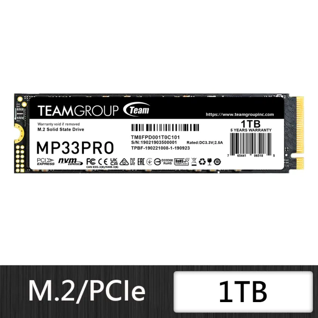 【Team 十銓】MP33 PRO 1TB M.2 2280 PCIe 3.0 ssd固態硬碟 5年保固(最高讀取3500MB/s)