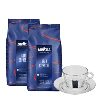 【LAVAZZA】Gran Espresso 咖啡豆 1000g(2入組送原廠咖啡杯盤組)