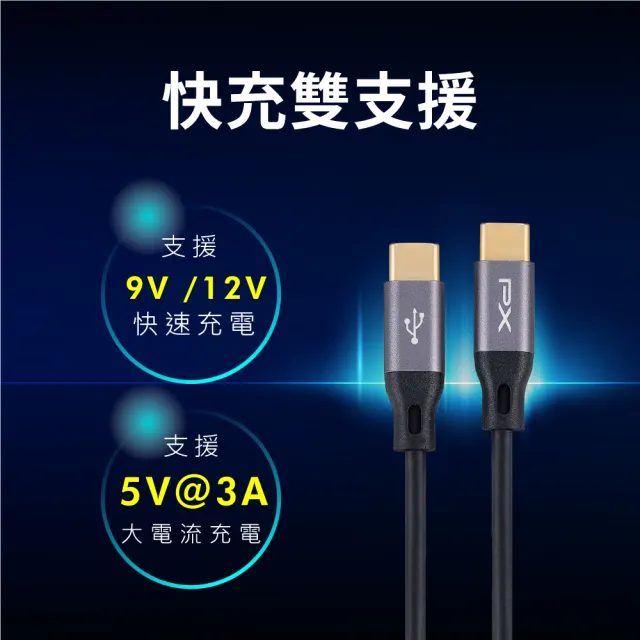 【PX 大通-】2入組3年保固 TypeC to C USB 2.0 type C充電線傳輸線快充線手機三星蘋果(UCC2-1B)