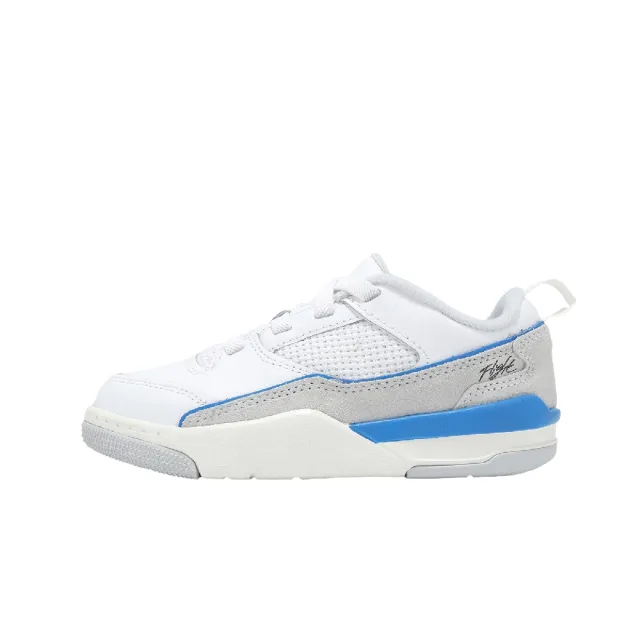 【NIKE 耐吉】休閒鞋 Jordan Flight Court PS 中童 小朋友 白 藍 喬丹 彈性鞋帶(HF3332-104)