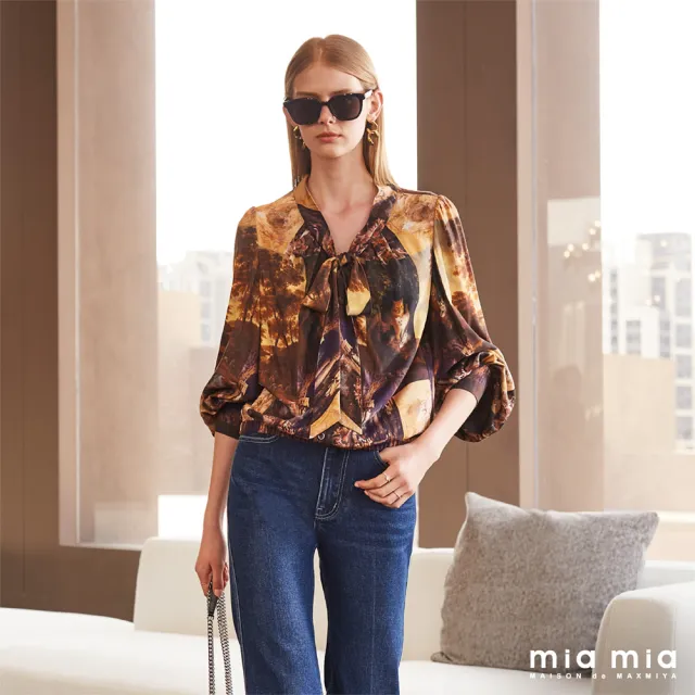 【mia mia】復古森林印花綁帶上衣