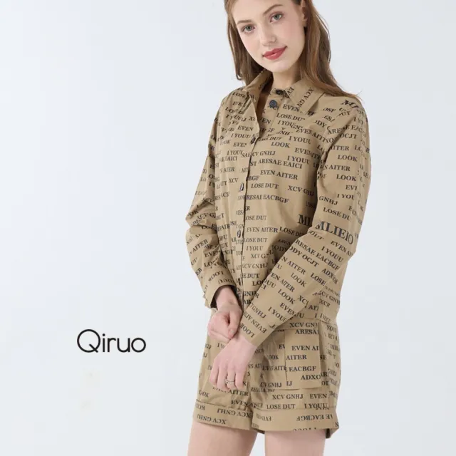 【Qiruo 奇若名品】棉質印英文字布料 鈕釦拉鍊卡色短休閒褲 6242C 