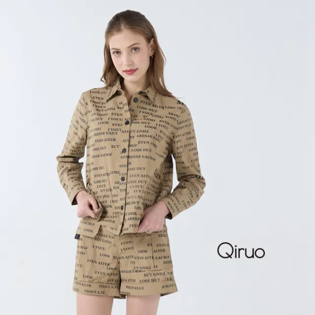 【Qiruo 奇若名品】棉質印英文字布料 鈕釦拉鍊卡色短休閒褲 6242C 