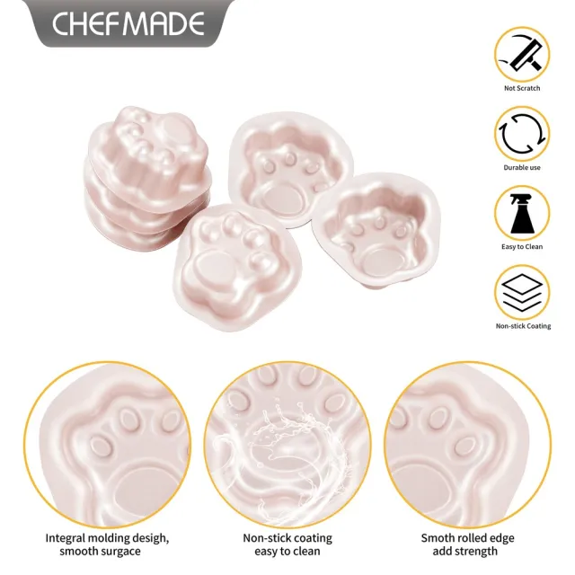 【Chefmade 學廚】宇宙工作室 貓咪腳印模具 貓爪蛋糕模(WK9965-6金色不沾貓爪型蛋糕模六件套)