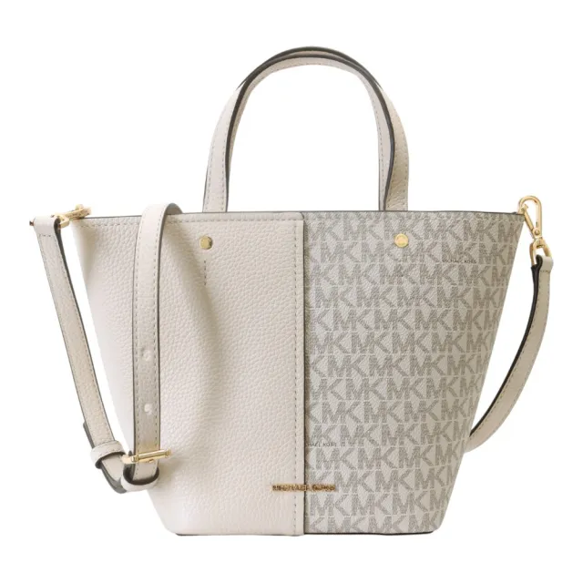 【Michael Kors】防刮MK拼接皮革兩用水餃包(香草白)
