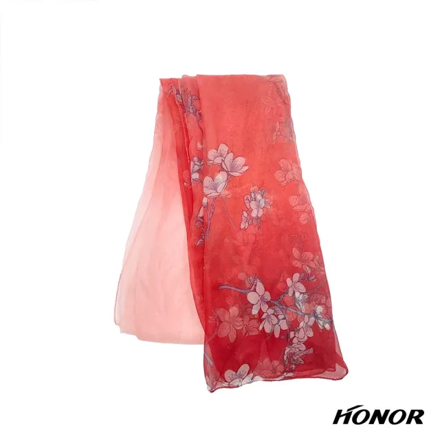 【HONOR 山形屋】紅粉花卉漸層長絲巾-紅