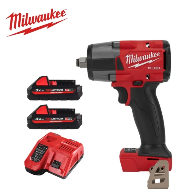 【Milwaukee 美沃奇】18V中扭無刷1/2″衝擊扳手(M18FMTIW2F12主機+3.0鋰電池兩顆+充電器)
